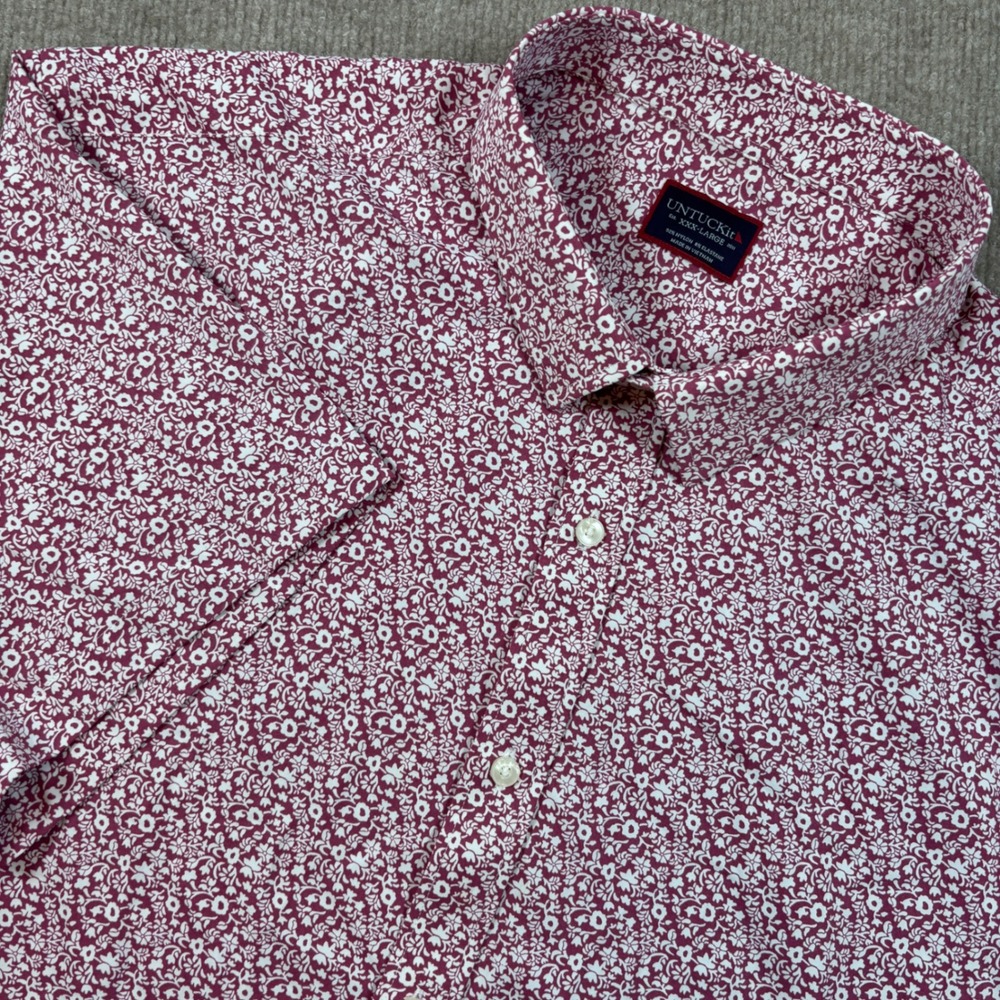 UNTUCKit Chaddsford Red Pink Floral Short Sleeve Button Down Shirt Men Size 3XL